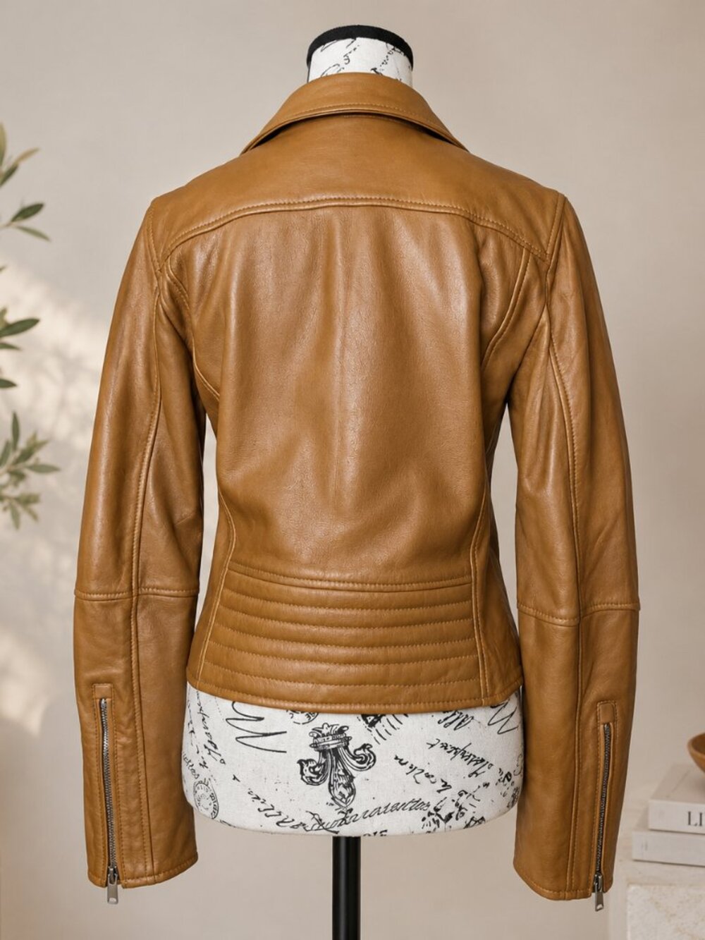 Spanish Genuine Sheep Leather Double Zip Moto Biker Jacket Brown - Picture 3 of 14